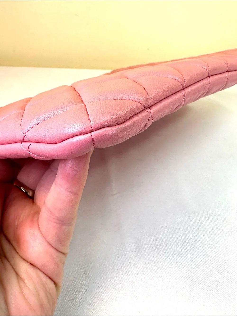 CHANEL Pink Quilted Lambskin Zip Pouch O-Case Fits Laptop, Box, card, #18 COA